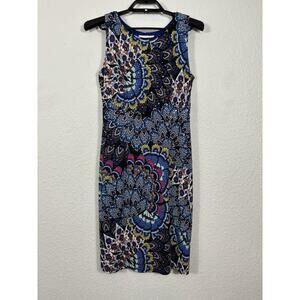 Joseph Ribkoff Peacock Dress Womens Size 6 Blue Polyester Blend Sleeveless
